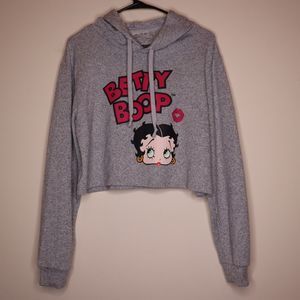 Betty Boop comic character cropped gray hoodie sweatshirt-Sz Medium